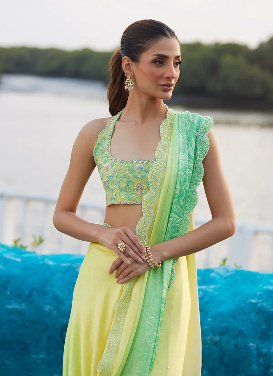 Farah Talib Aziz | Mayna Festive Luxe Pret | Celeste Ombre Saree - Rang-e-Khaas