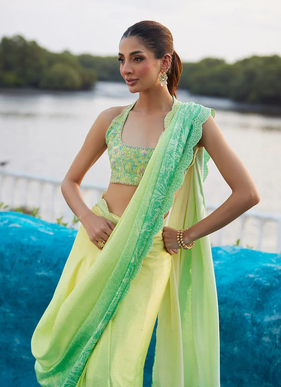 Farah Talib Aziz | Mayna Festive Luxe Pret | Celeste Ombre Saree - Rang-e-Khaas