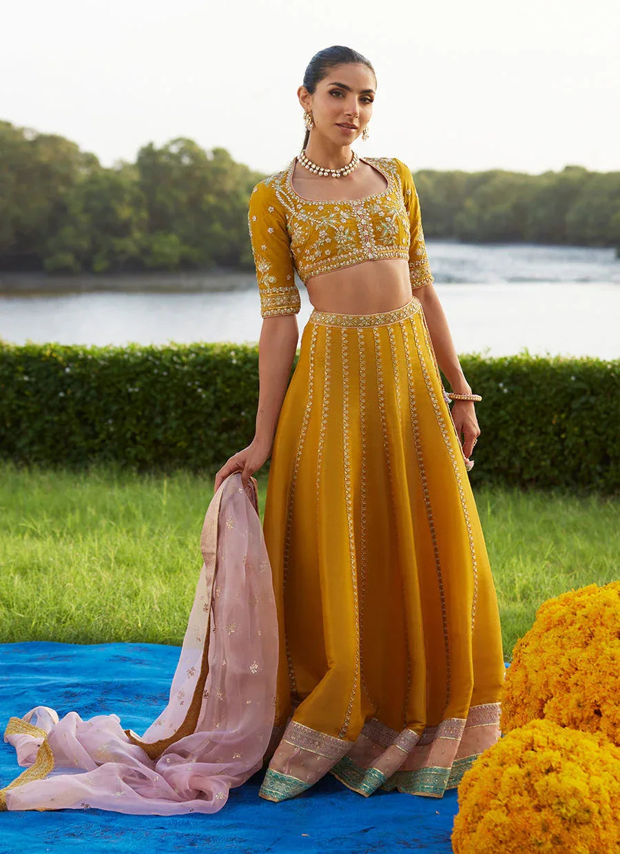 Farah Talib Aziz | Mayna Festive Luxe Pret | Zard Lengha Choli - Rang-e-Khaas