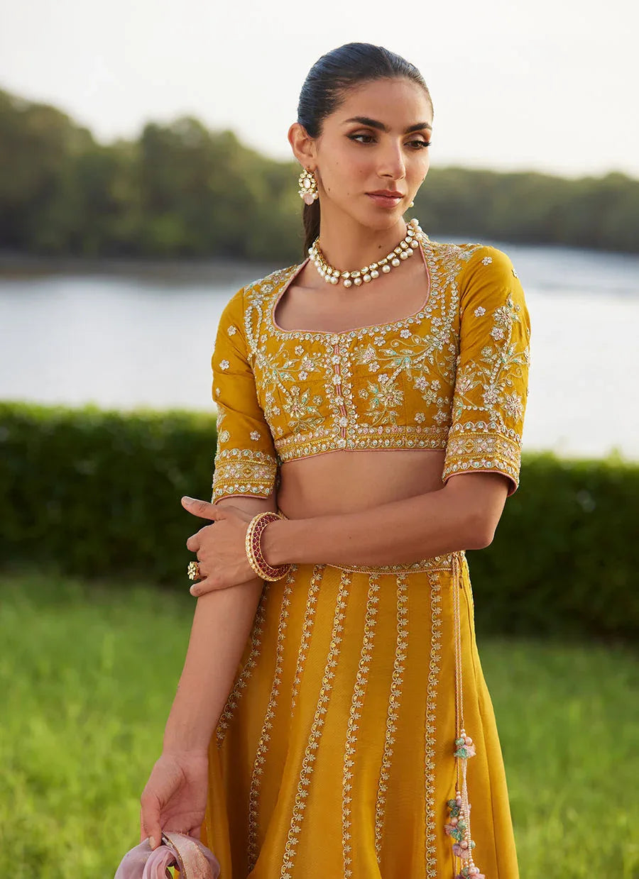 Farah Talib Aziz | Mayna Festive Luxe Pret | Zard Lengha Choli - Rang-e-Khaas