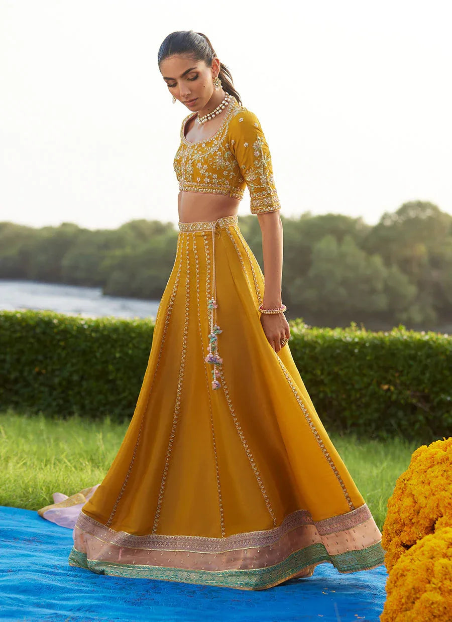 Farah Talib Aziz | Mayna Festive Luxe Pret | Zard Lengha Choli - Rang-e-Khaas