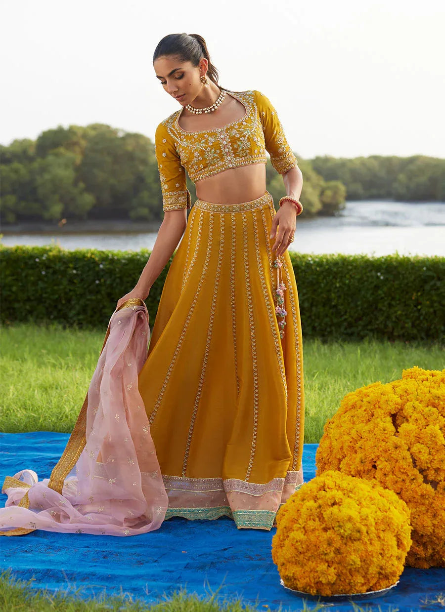Farah Talib Aziz | Mayna Festive Luxe Pret | Zard Lengha Choli - Rang-e-Khaas