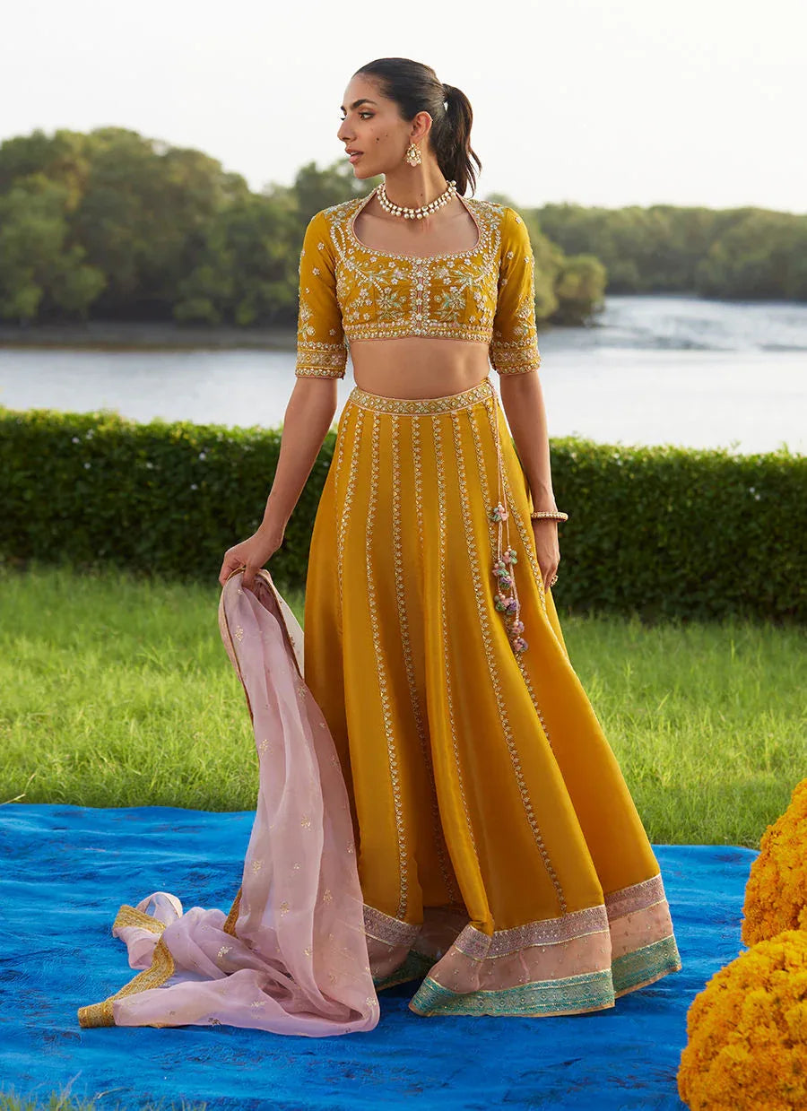 Farah Talib Aziz | Mayna Festive Luxe Pret | Zard Lengha Choli - Rang-e-Khaas