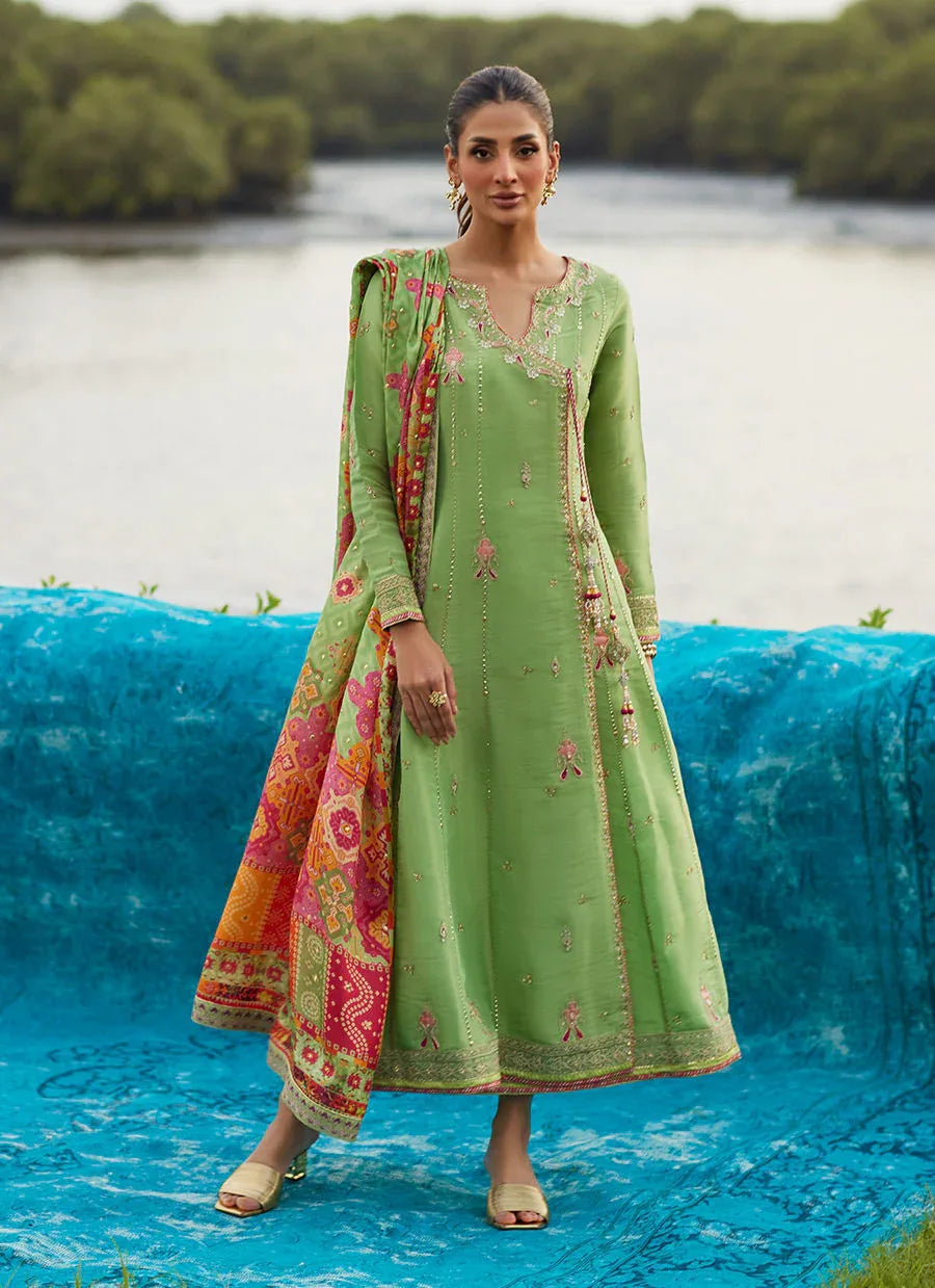 Farah Talib Aziz | Mayna Festive Luxe Pret | Elysian Sage Shirt And Dupatta - Rang-e-Khaas