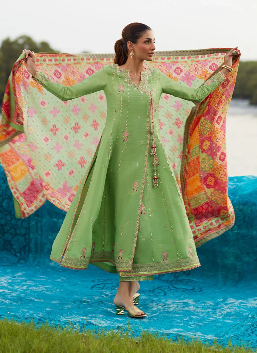Farah Talib Aziz | Mayna Festive Luxe Pret | Elysian Sage Shirt And Dupatta - Rang-e-Khaas