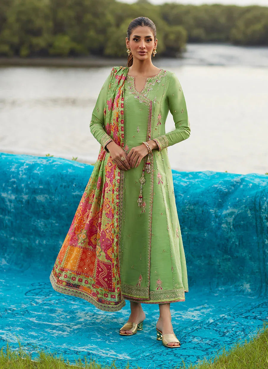 Farah Talib Aziz | Mayna Festive Luxe Pret | Elysian Sage Shirt And Dupatta - Rang-e-Khaas
