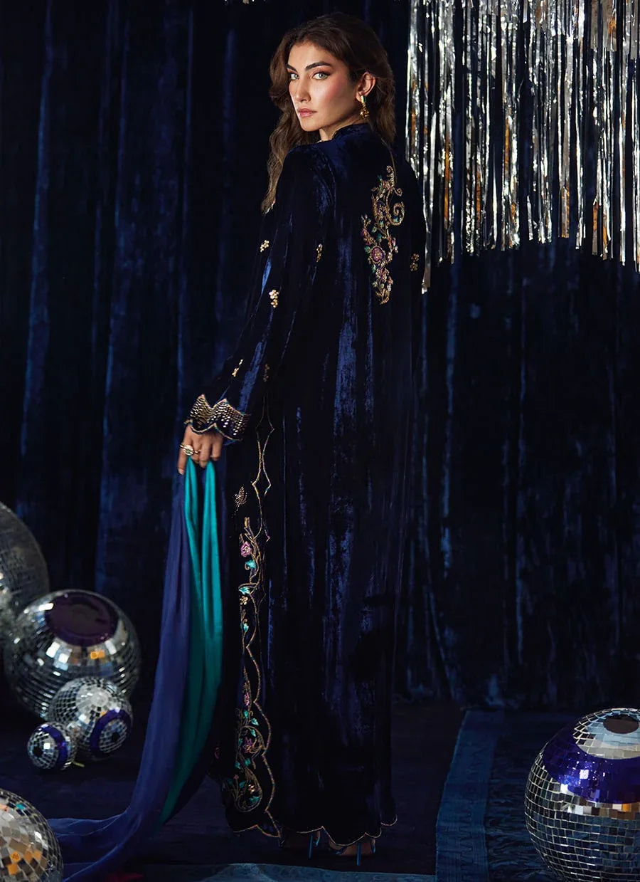 Farah Talib Aziz | Velvet Fete 4 | Valeh Navy Shirt And Dupatta - Rang-e-Khaas