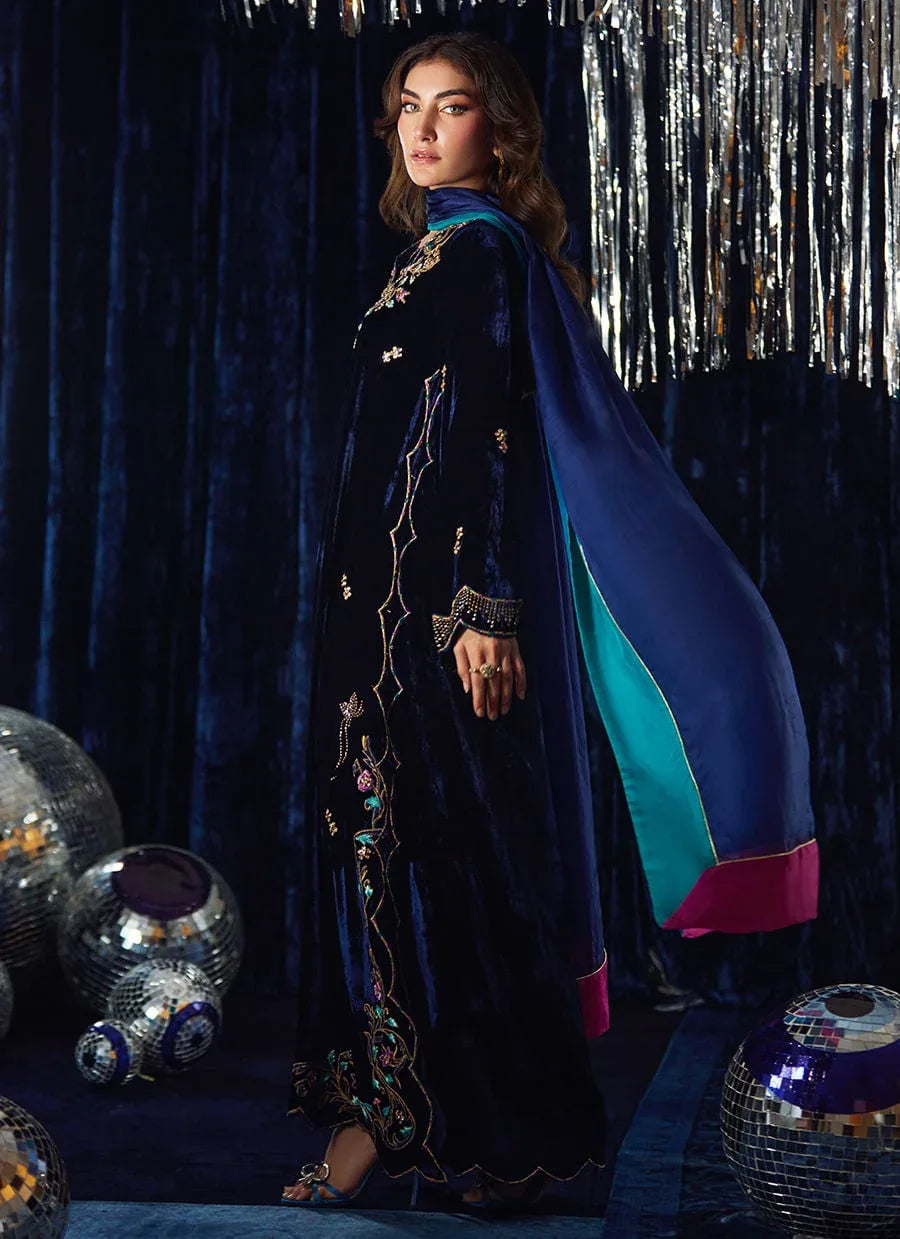 Farah Talib Aziz | Velvet Fete 4 | Valeh Navy Shirt And Dupatta - Rang-e-Khaas