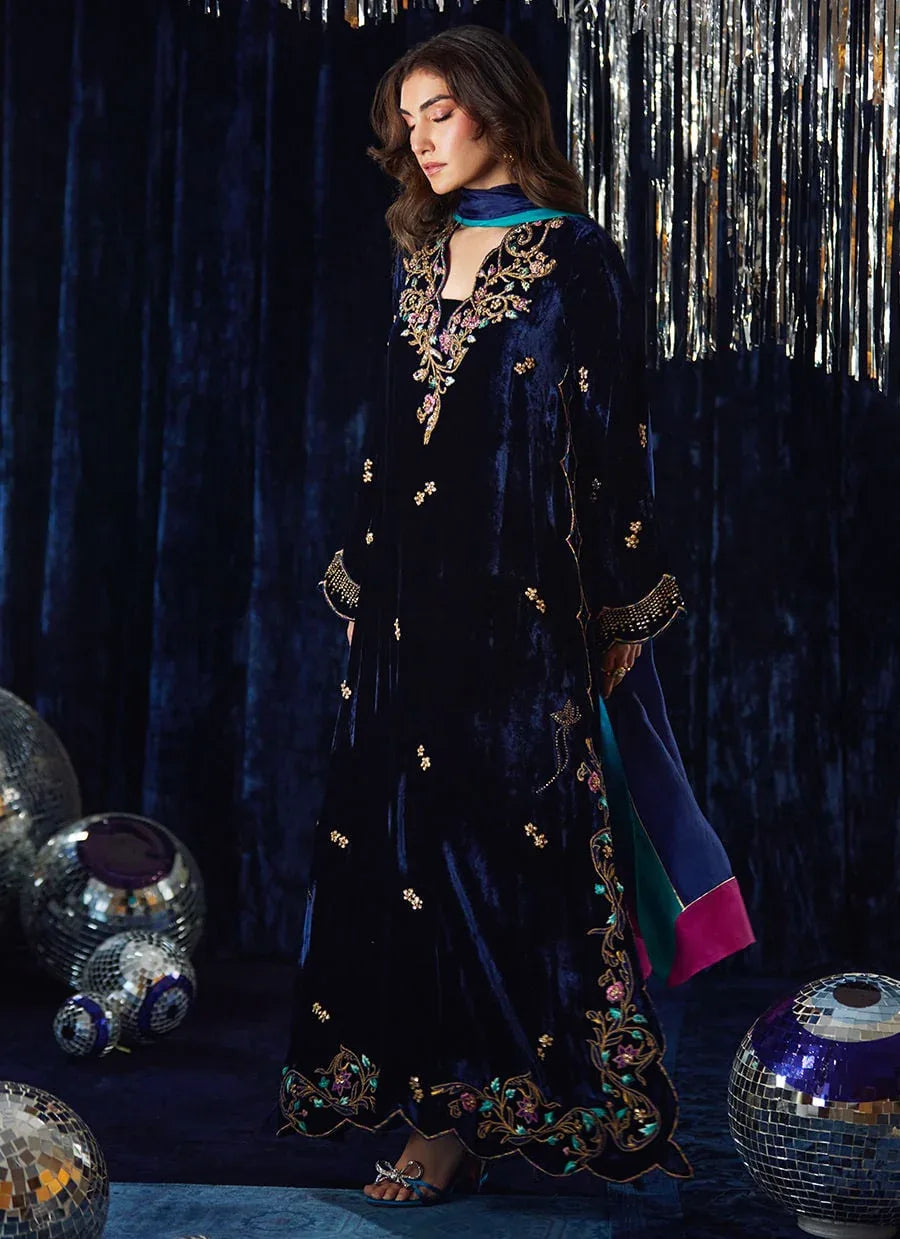 Farah Talib Aziz | Velvet Fete 4 | Valeh Navy Shirt And Dupatta - Rang-e-Khaas