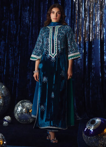 Farah Talib Aziz | Velvet Fete 4 | Teen Teal Shirt And Dupatta - Rang-e-Khaas
