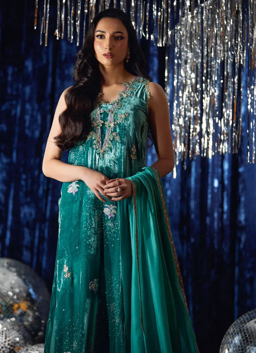 Farah Talib Aziz | Velvet Fete 4 | Ansy Aqua Shirt And Dupatta - Rang-e-Khaas