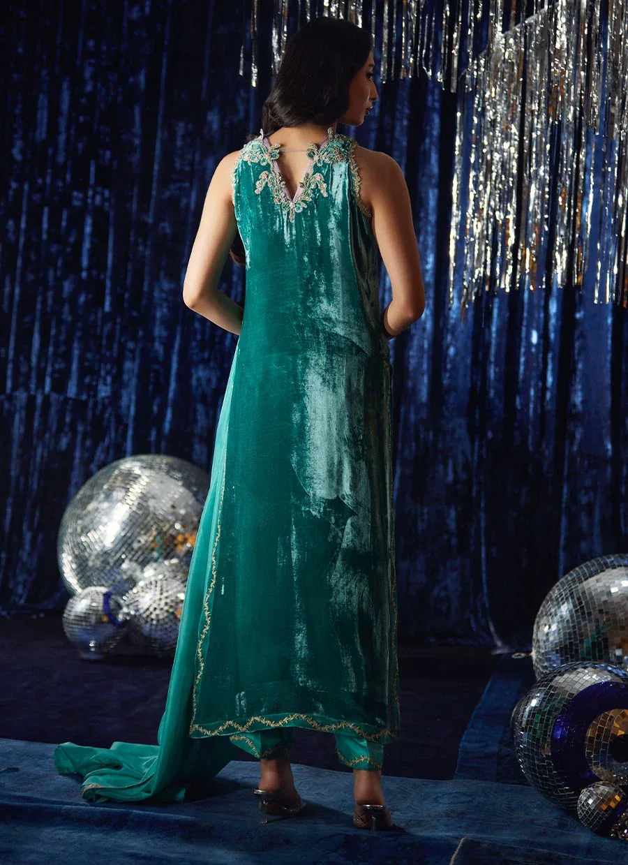 Farah Talib Aziz | Velvet Fete 4 | Ansy Aqua Shirt And Dupatta - Rang-e-Khaas