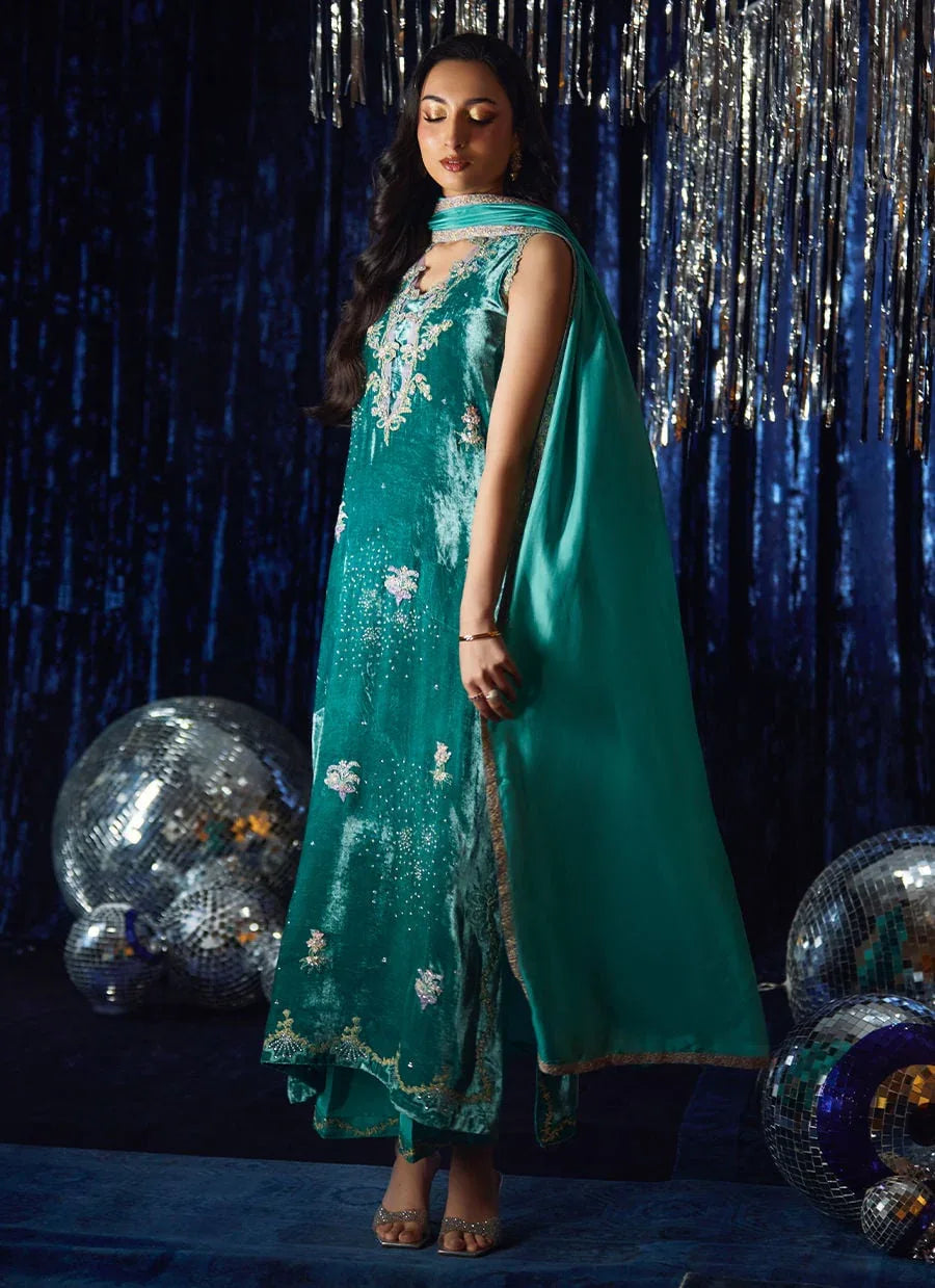 Farah Talib Aziz | Velvet Fete 4 | Ansy Aqua Shirt And Dupatta - Rang-e-Khaas