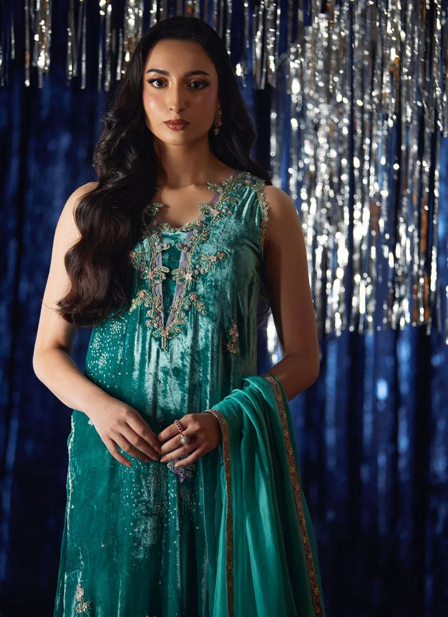 Farah Talib Aziz | Velvet Fete 4 | Ansy Aqua Shirt And Dupatta - Rang-e-Khaas