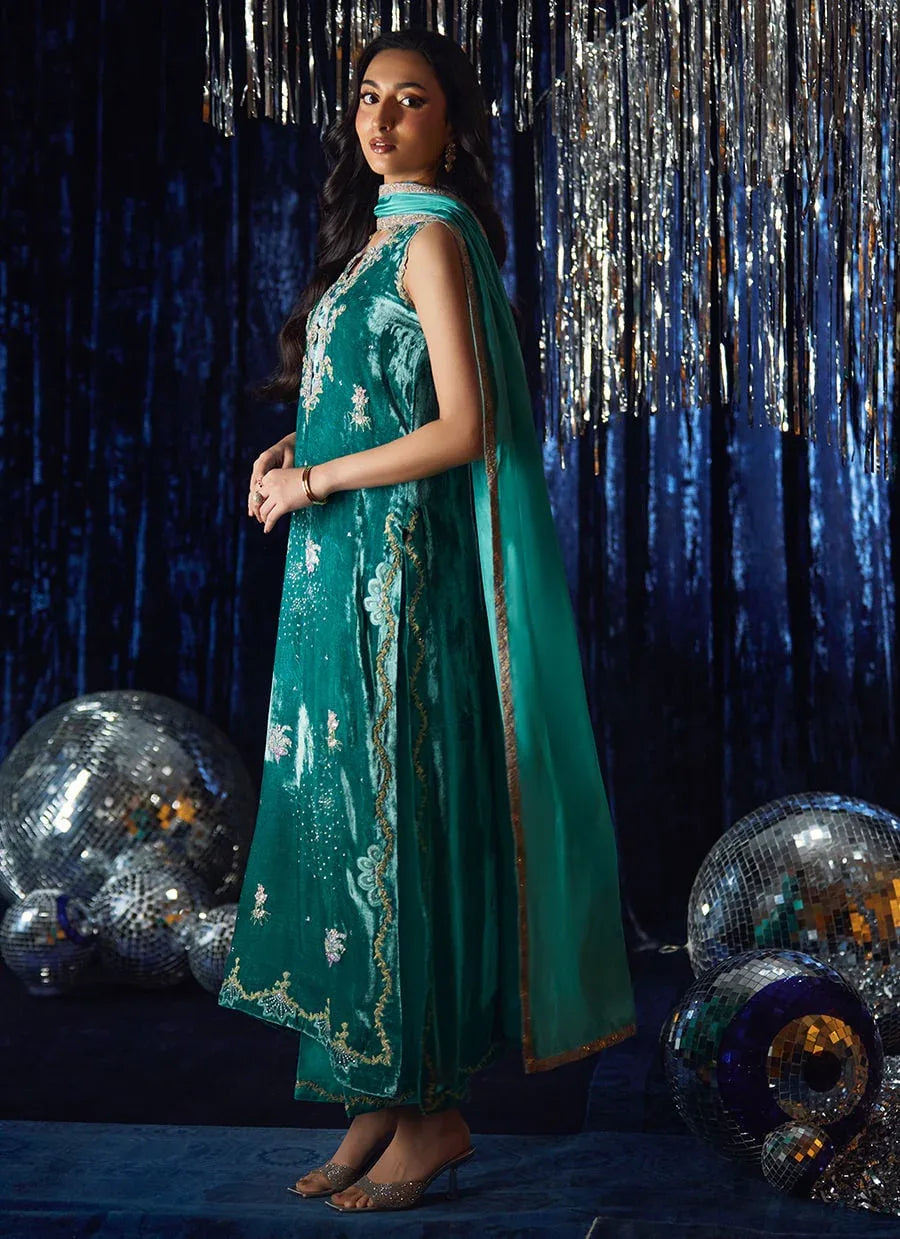 Farah Talib Aziz | Velvet Fete 4 | Ansy Aqua Shirt And Dupatta - Rang-e-Khaas