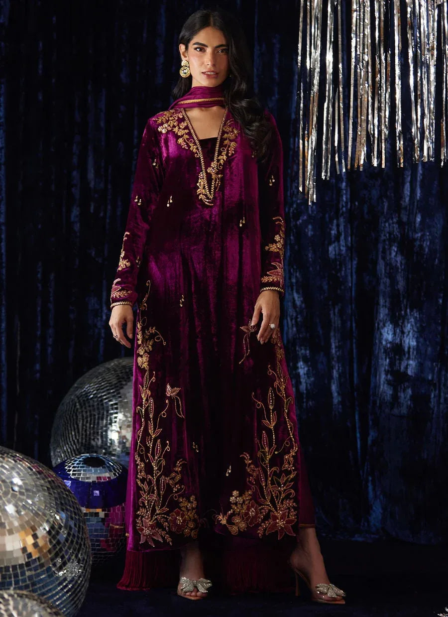 Farah Talib Aziz | Velvet Fete 4 | Arwen Magenta Shirt And Dupatta - Rang-e-Khaas
