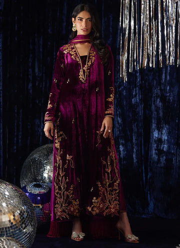 Farah Talib Aziz | Velvet Fete 4 | Arwen Magenta Shirt And Dupatta - Rang-e-Khaas