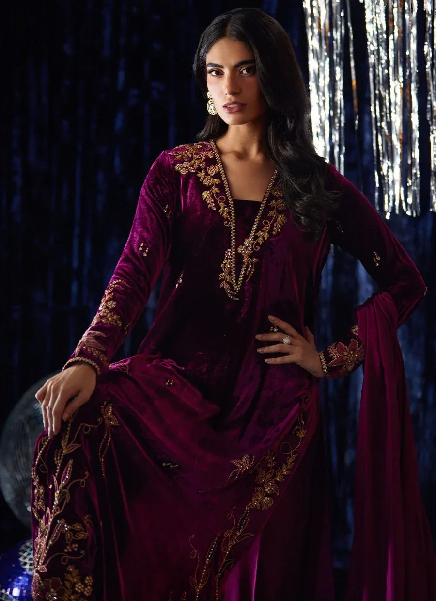 Farah Talib Aziz | Velvet Fete 4 | Arwen Magenta Shirt And Dupatta - Rang-e-Khaas