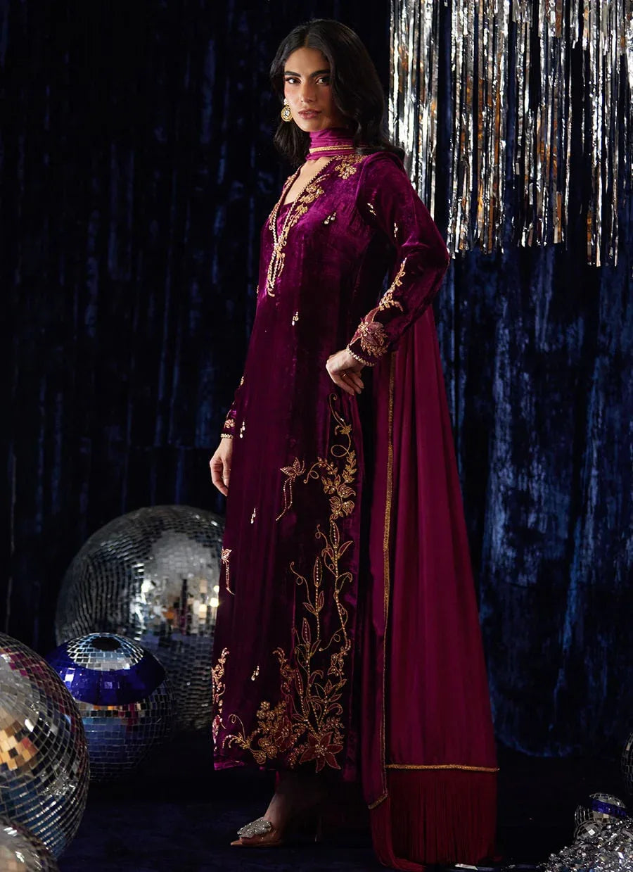 Farah Talib Aziz | Velvet Fete 4 | Arwen Magenta Shirt And Dupatta - Rang-e-Khaas