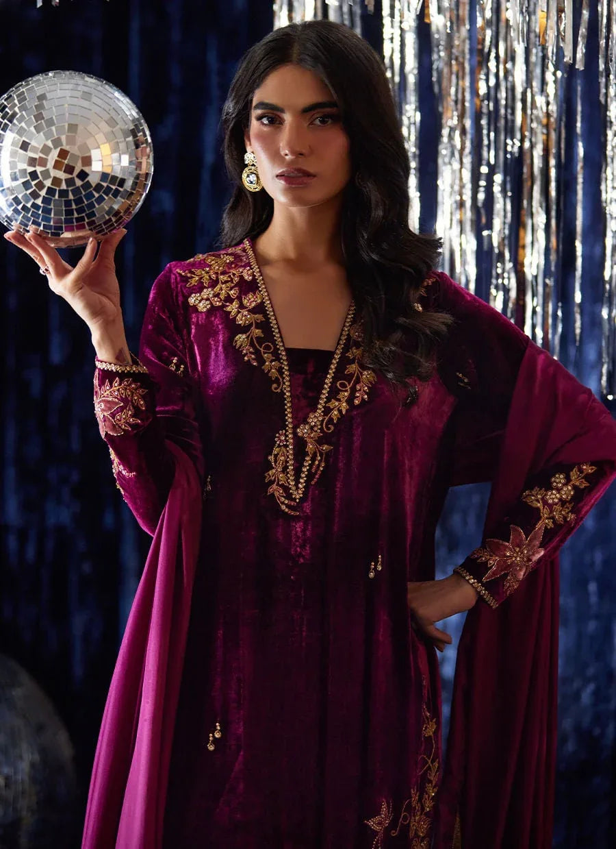 Farah Talib Aziz | Velvet Fete 4 | Arwen Magenta Shirt And Dupatta - Rang-e-Khaas