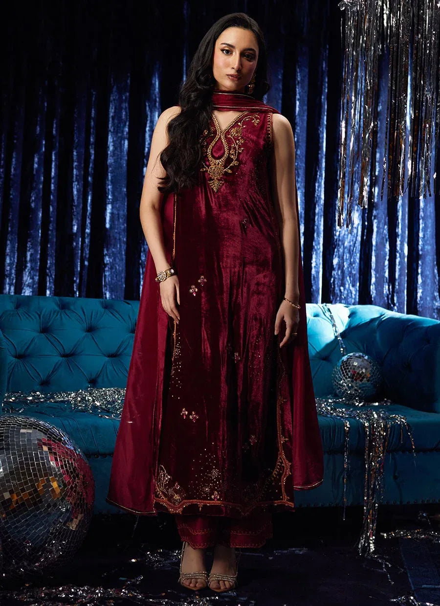 Farah Talib Aziz | Velvet Fete 4 | Arden Garnet Shirt And Dupatta - Rang-e-Khaas