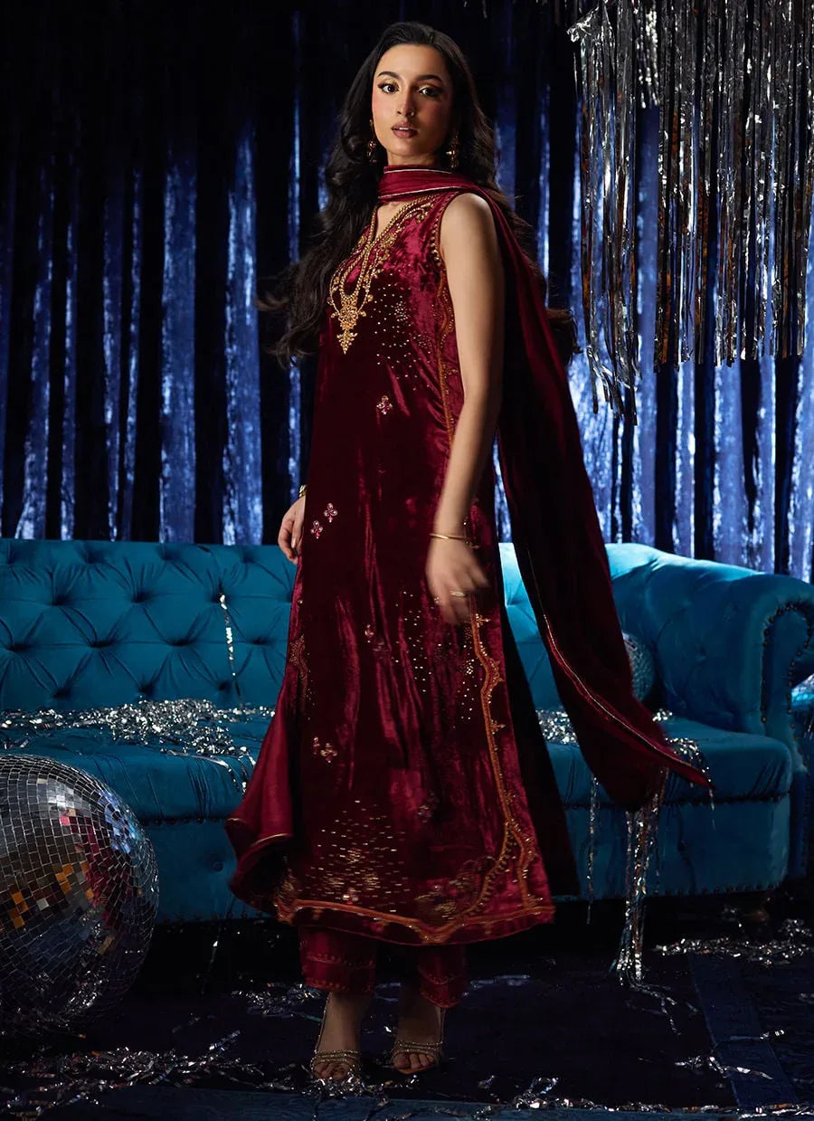 Farah Talib Aziz | Velvet Fete 4 | Arden Garnet Shirt And Dupatta - Rang-e-Khaas