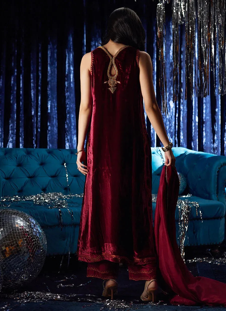 Farah Talib Aziz | Velvet Fete 4 | Arden Garnet Shirt And Dupatta - Rang-e-Khaas