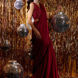 Farah Talib Aziz | Velvet Fete 4 | Carmine Charmeuse Saree And Velvet Blouse