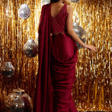 Farah Talib Aziz | Velvet Fete 4 | Carmine Charmeuse Saree And Velvet Blouse