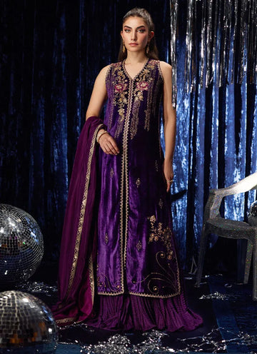 Farah Talib Aziz | Velvet Fete 4 | Amima Aubergine Shirt And Dupatta - Rang-e-Khaas