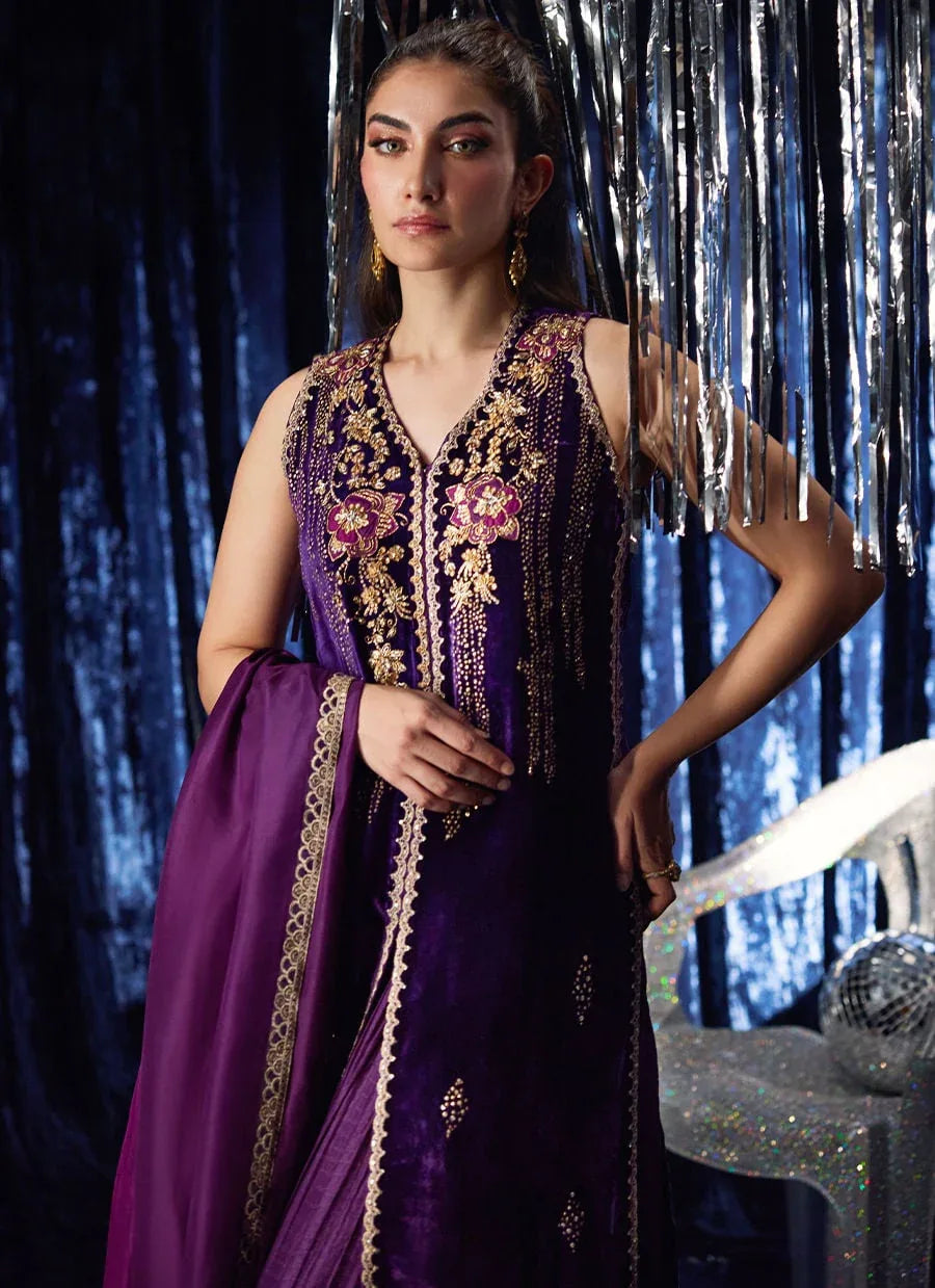 Farah Talib Aziz | Velvet Fete 4 | Amima Aubergine Shirt And Dupatta - Rang-e-Khaas