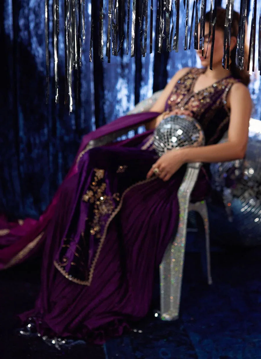 Farah Talib Aziz | Velvet Fete 4 | Amima Aubergine Shirt And Dupatta - Rang-e-Khaas