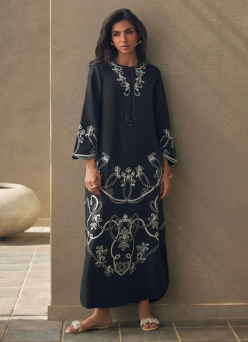 Farah Talib Aziz | Laani The Kaftan Edit | Serai Black Silk - Rang-e-Khaas