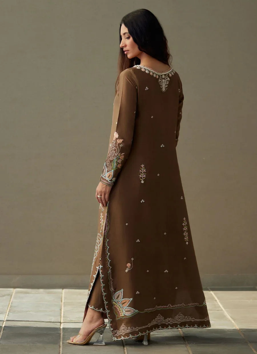 Farah Talib Aziz | Laani The Kaftan Edit | Enia Espresso Silk - Rang-e-Khaas