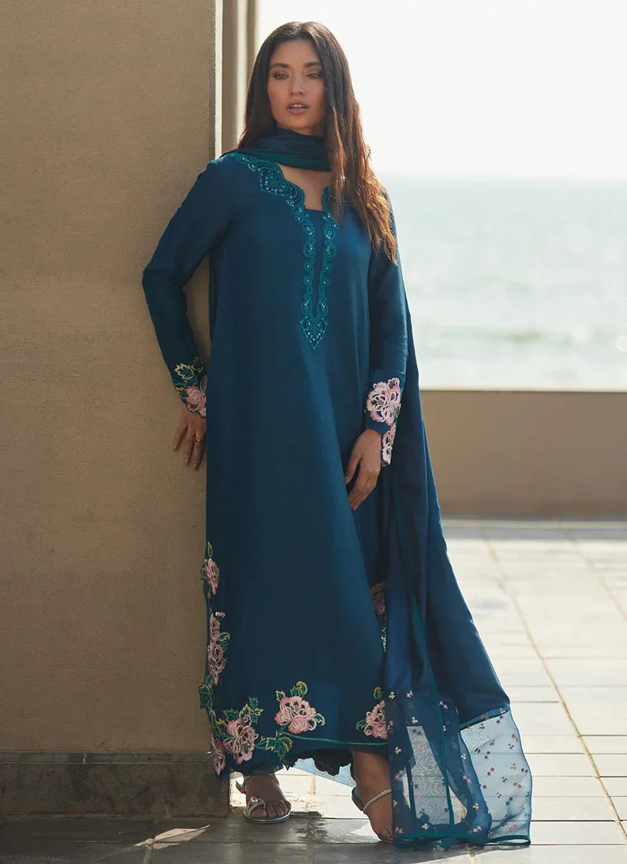 Farah Talib Aziz | Laani The Kaftan Edit | Terra Teal - Rang-e-Khaas
