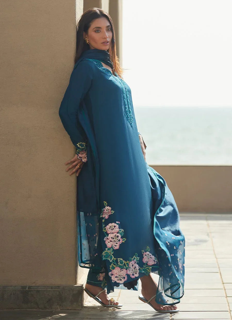 Farah Talib Aziz | Laani The Kaftan Edit | Terra Teal - Rang-e-Khaas