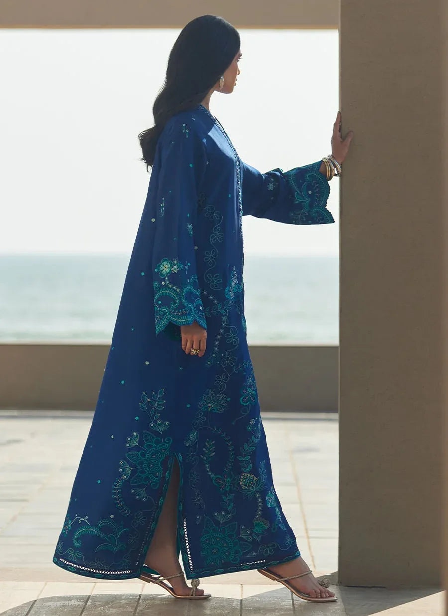 Farah Talib Aziz | Laani The Kaftan Edit | liri Ink Blue - Rang-e-Khaas