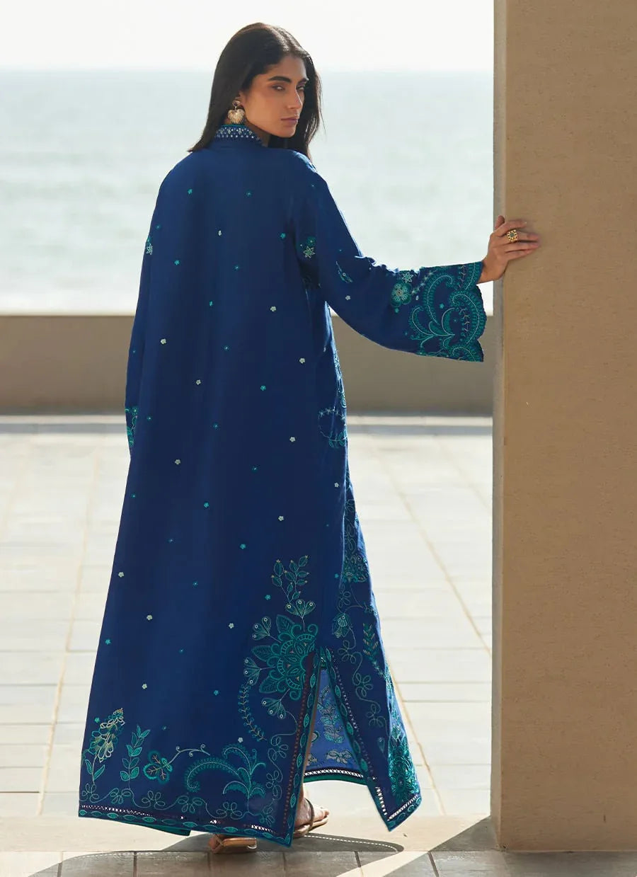 Farah Talib Aziz | Laani The Kaftan Edit | liri Ink Blue - Rang-e-Khaas