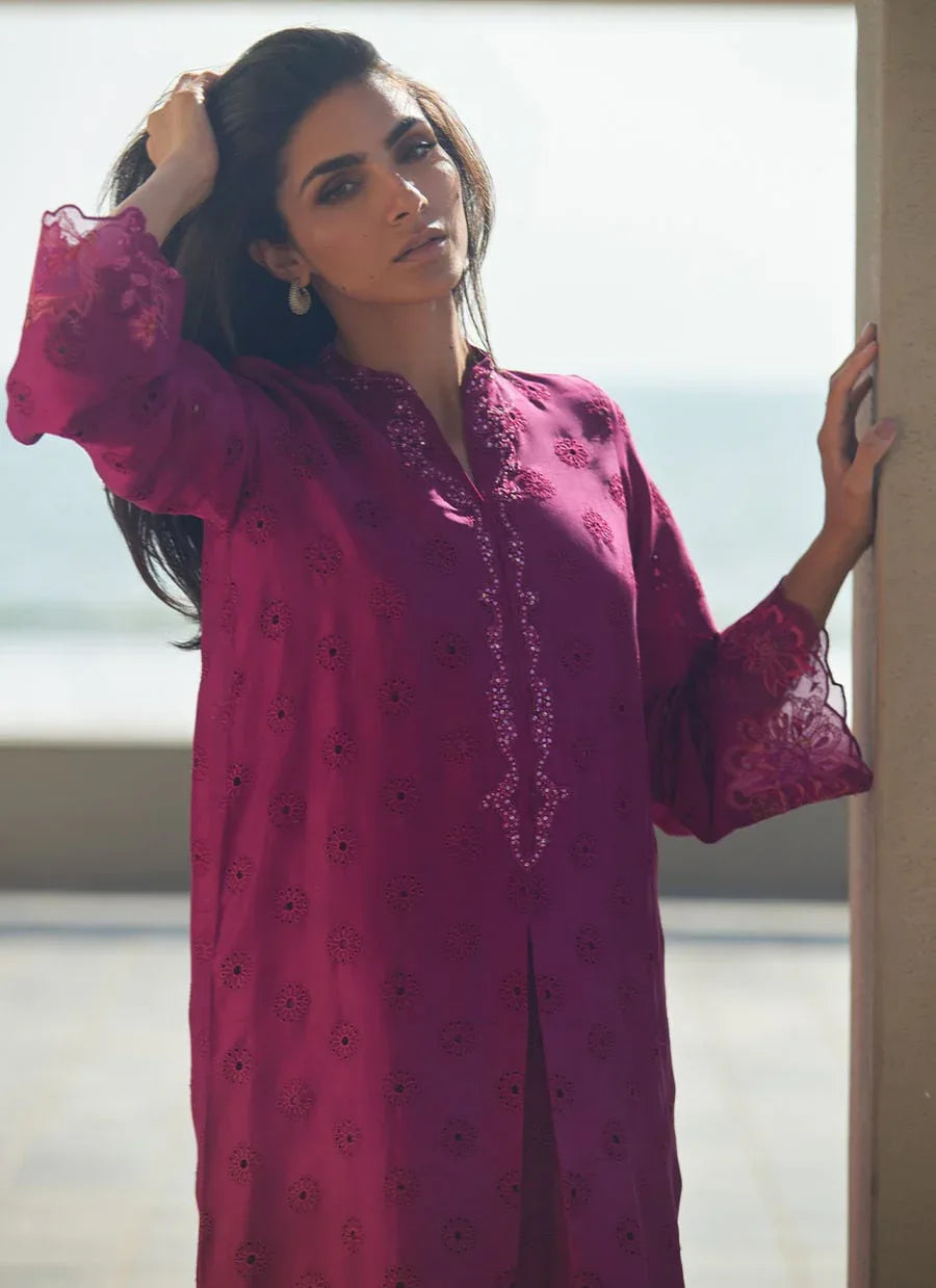 Farah Talib Aziz | Laani The Kaftan Edit | Marbella Magenta Silk - Rang-e-Khaas