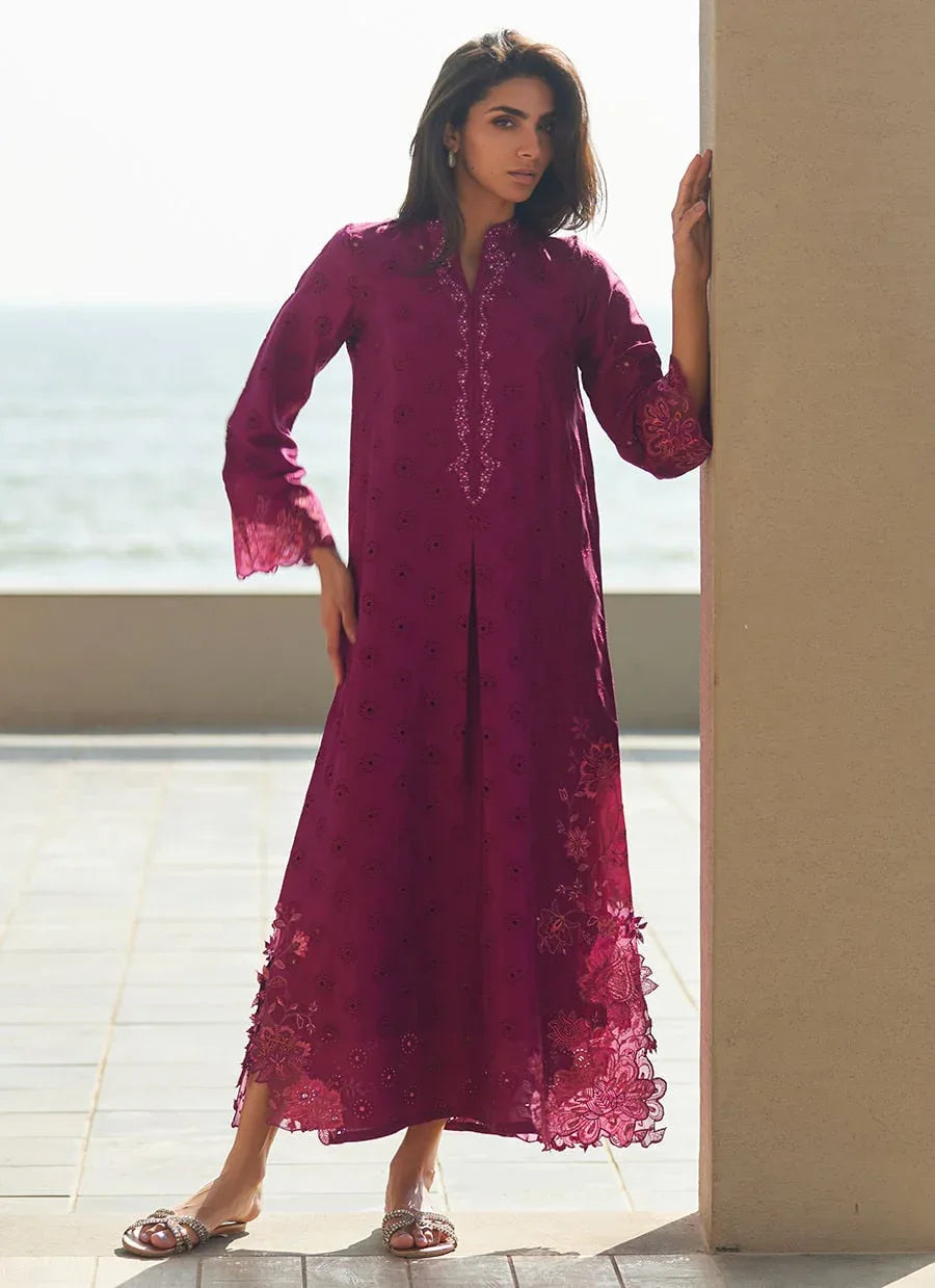 Farah Talib Aziz | Laani The Kaftan Edit | Marbella Magenta Silk - Rang-e-Khaas