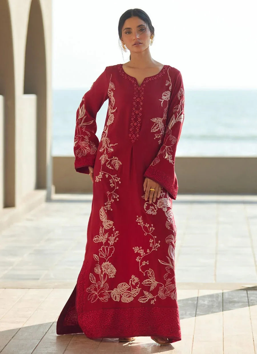Farah Talib Aziz | Laani The Kaftan Edit | Siren Scarlett Silk - Rang-e-Khaas