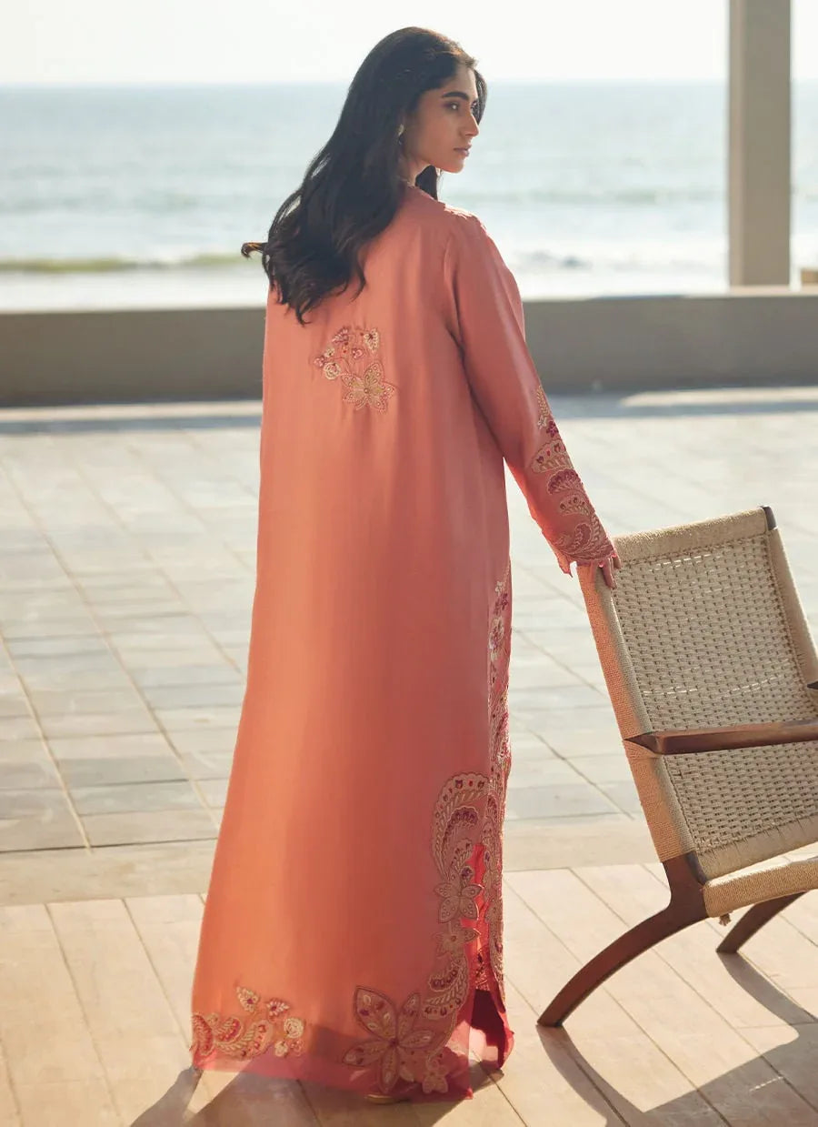 Farah Talib Aziz | Laani The Kaftan Edit | Nami Coral Silk - Rang-e-Khaas