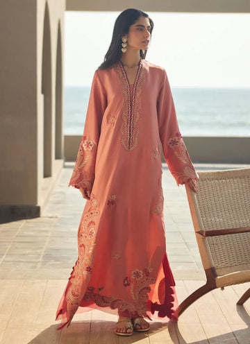 Farah Talib Aziz | Laani The Kaftan Edit | Nami Coral Silk - Rang-e-Khaas