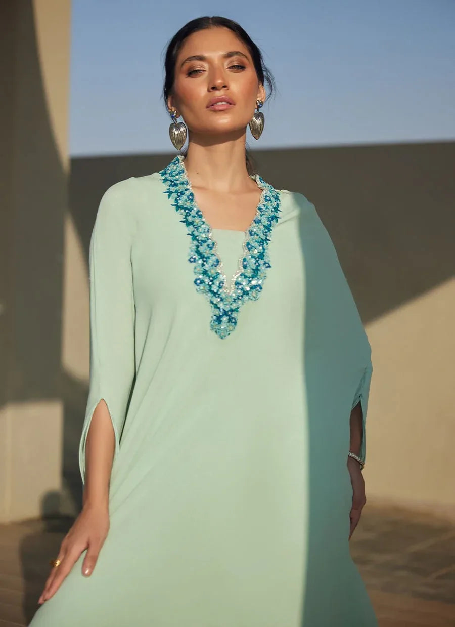 Farah Talib Aziz | Laani The Kaftan Edit | Nika Iceblue Chiffon - Rang-e-Khaas