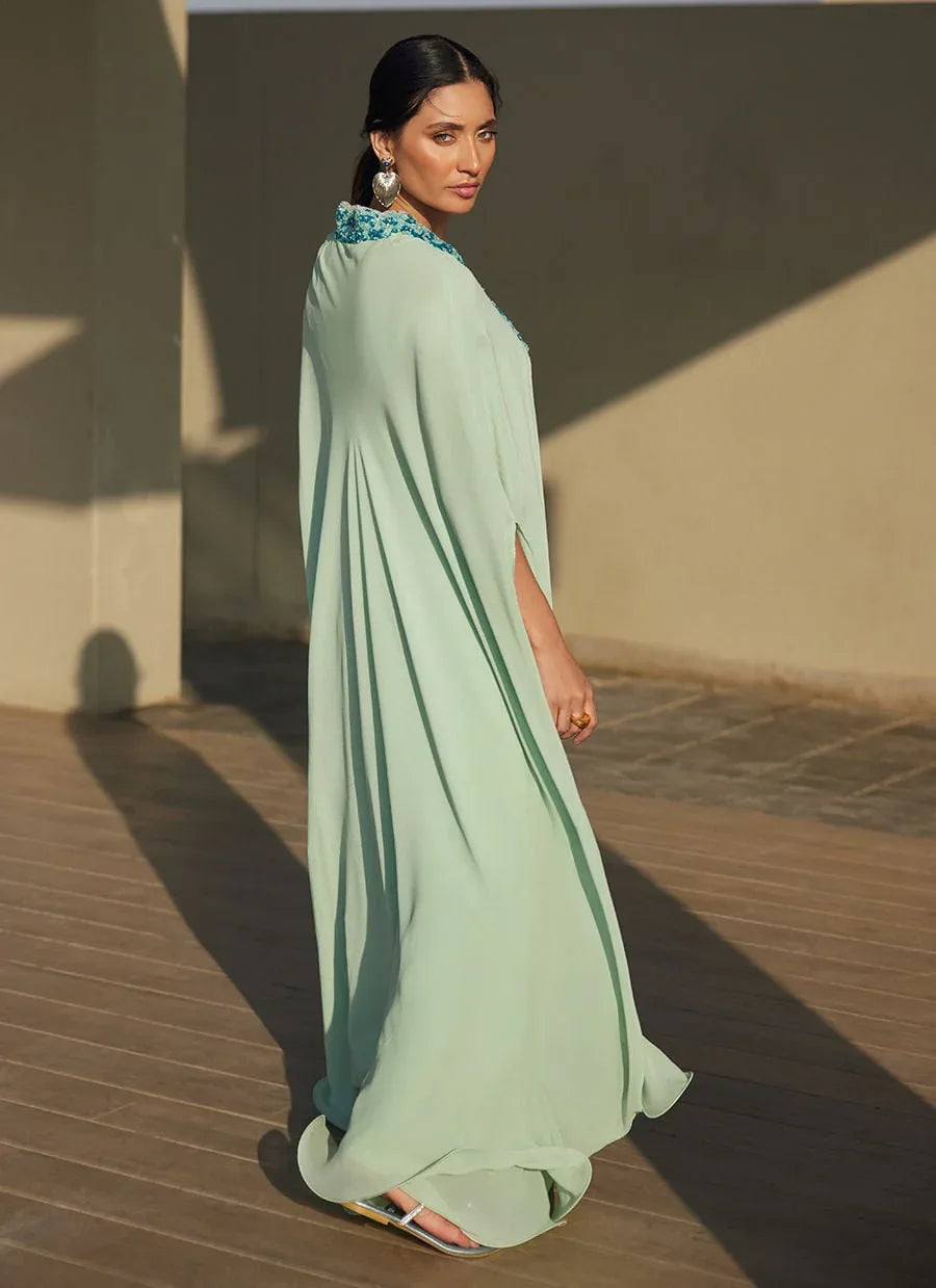Farah Talib Aziz | Laani The Kaftan Edit | Nika Iceblue Chiffon - Rang-e-Khaas
