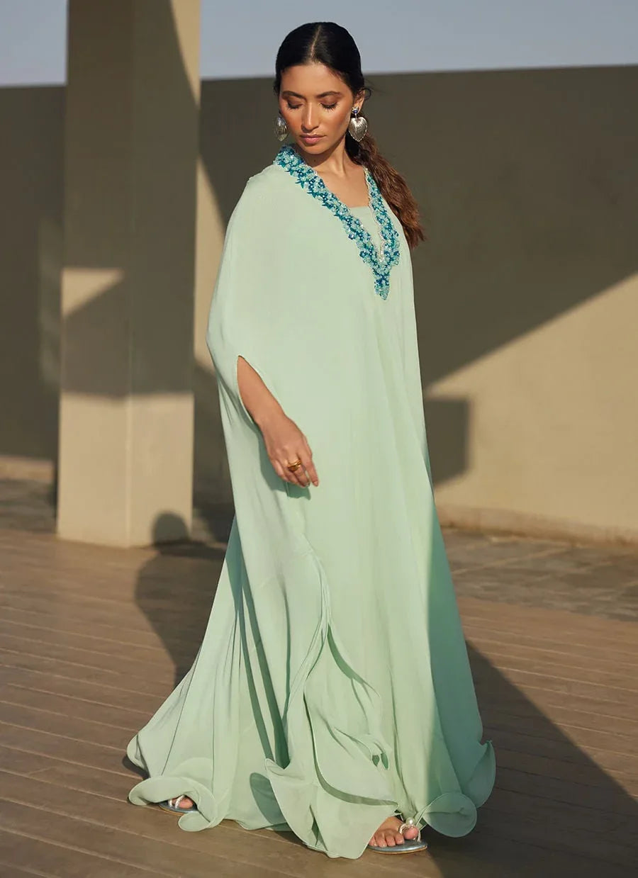Farah Talib Aziz | Laani The Kaftan Edit | Nika Iceblue Chiffon - Rang-e-Khaas