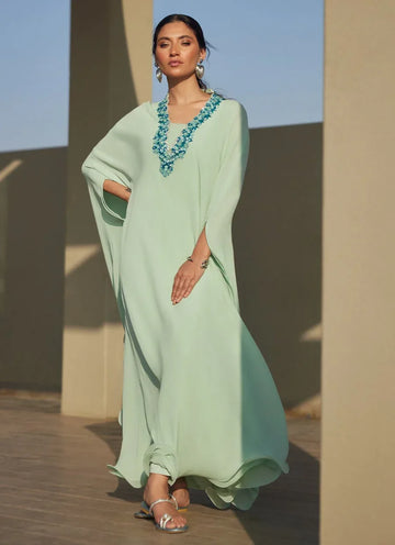 Farah Talib Aziz | Laani The Kaftan Edit | Nika Iceblue Chiffon - Rang-e-Khaas