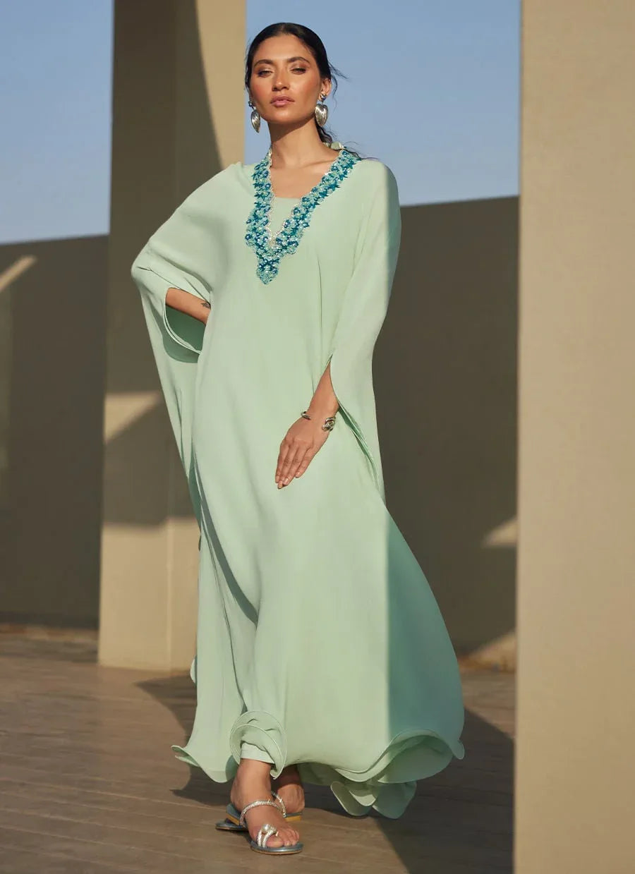 Farah Talib Aziz | Laani The Kaftan Edit | Nika Iceblue Chiffon - Rang-e-Khaas