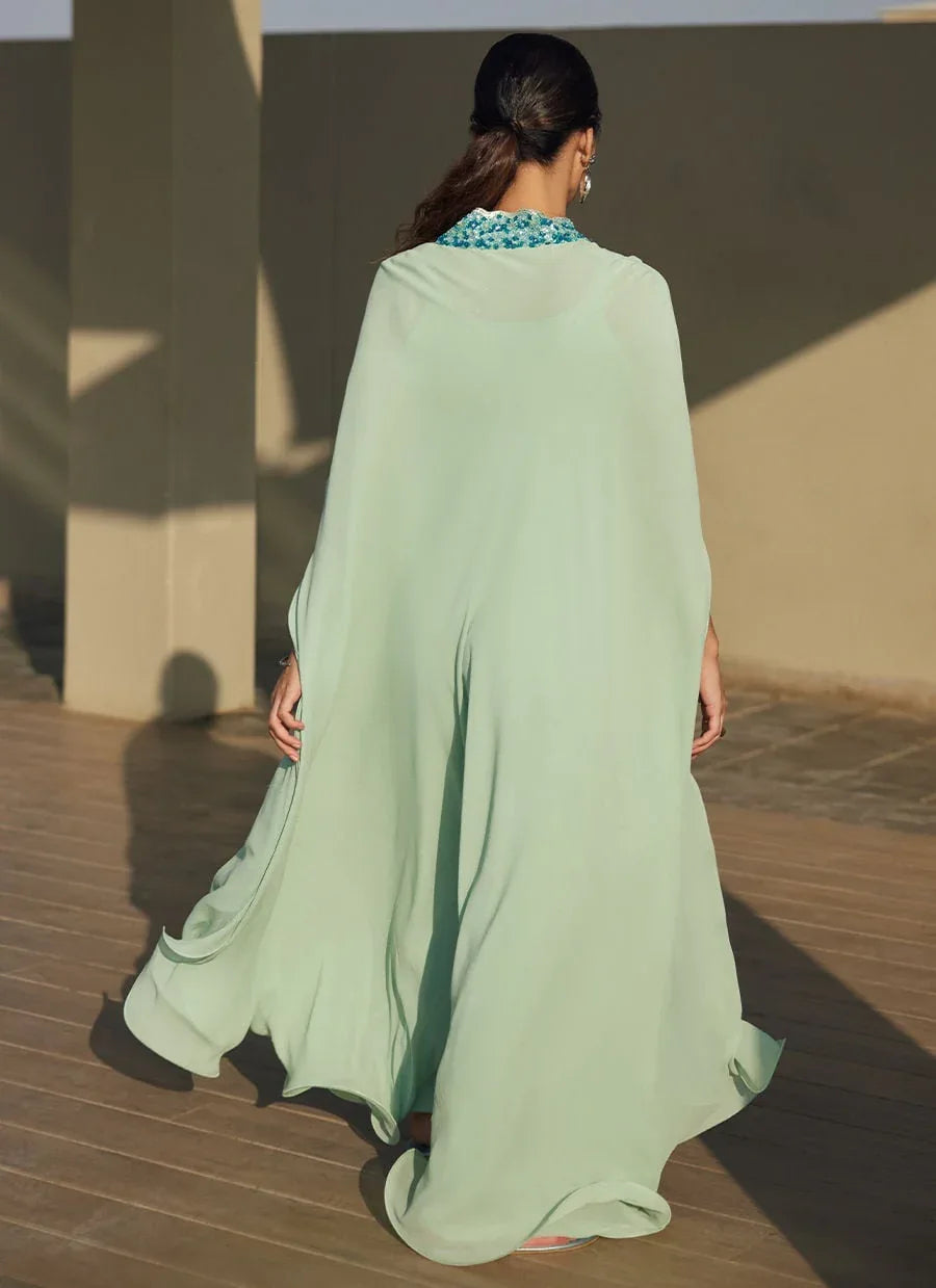 Farah Talib Aziz | Laani The Kaftan Edit | Nika Iceblue Chiffon - Rang-e-Khaas