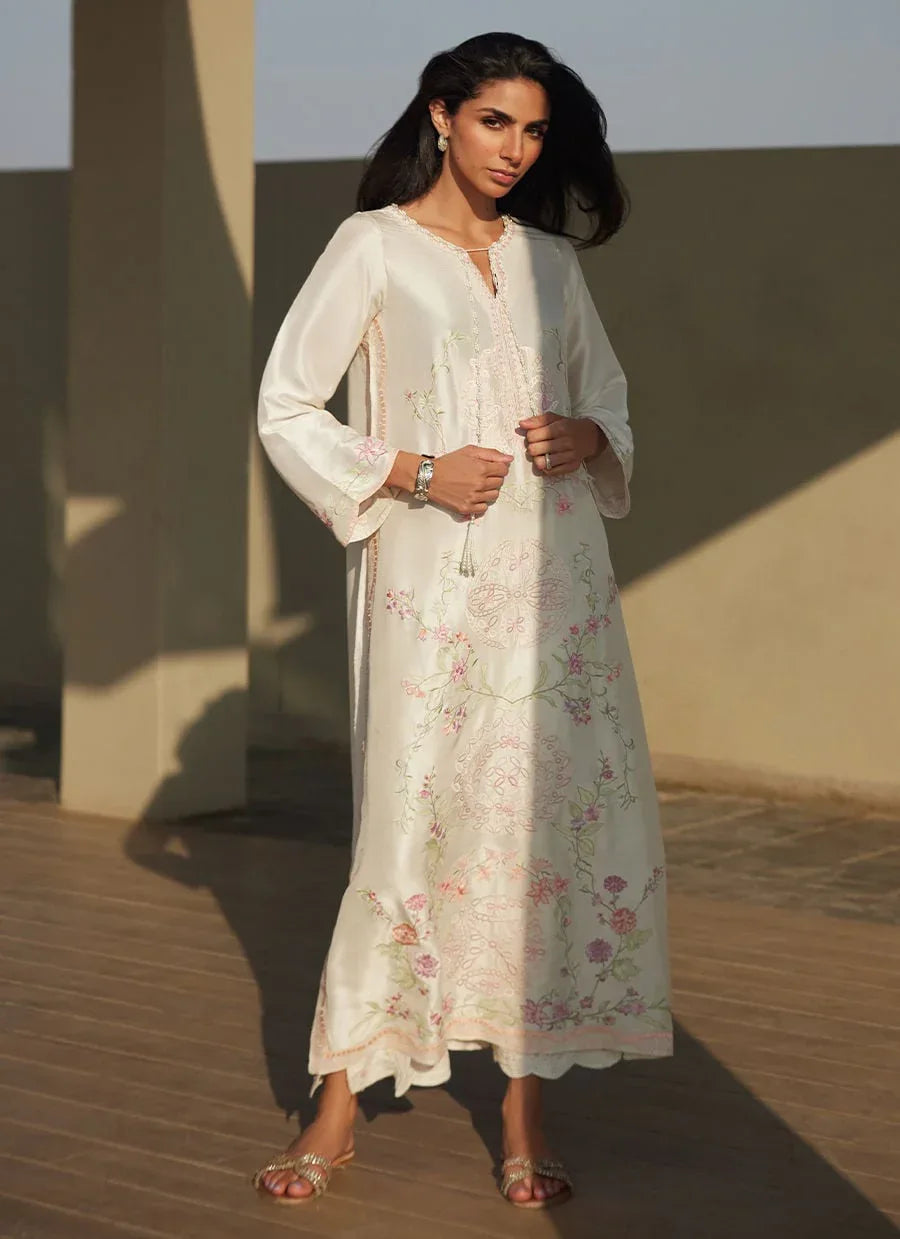 Farah Talib Aziz | Laani The Kaftan Edit | Coraline Ivory Silk - Rang-e-Khaas
